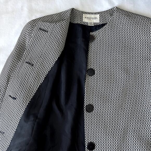 Emanuel Ungaro Ladies Blazer Jacket Sz 8 /42 Black White OpArt Checker Vintage - Picture 10 of 11